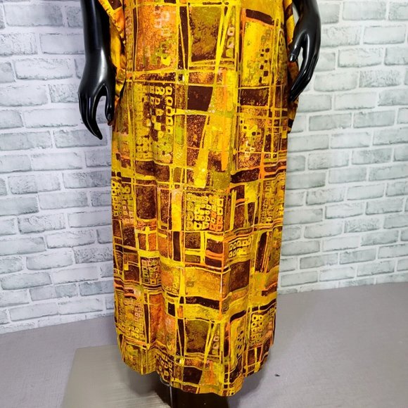 Vintage Made in Hawaii XS Hawaiian Wing Sleeve Abstract Geo Pattern Hostess Gown - Picture 5 of 12